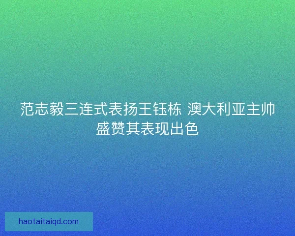 范志毅三连式表扬王钰栋 澳大利亚主帅盛赞其表现出色